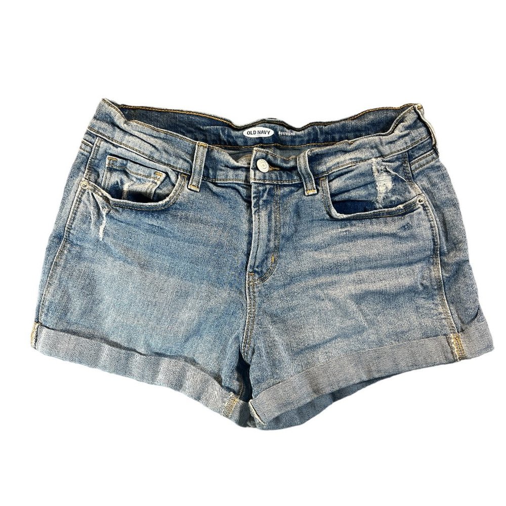 Old Navy Womens Size 6  Distressed Denim Blue Jean Shorts Rolled Cuff Hem Casual